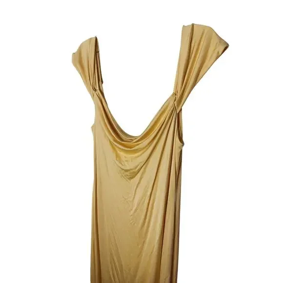 New Lauren Ralph Lauren Gold Yellow Cowl Neck Gown Dress 14 Formal Evening